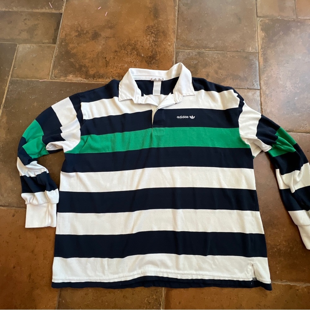 Adidas striped Rugby Shirt Long Sleeve Vintage Large 80s